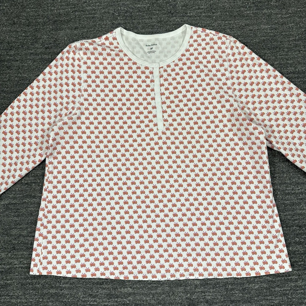 Roller Rabbit Pajama Top Women Medium Butterfly Henley Pima Cotton Shirt Peru
